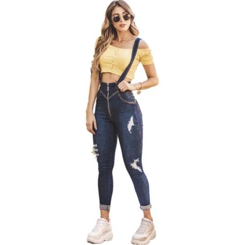 Europeanand American High Waist Jeans Feet Female Strap Hole Ripped Jeans for Cargo Pants High Waisted Super Stretchydenim Jogge