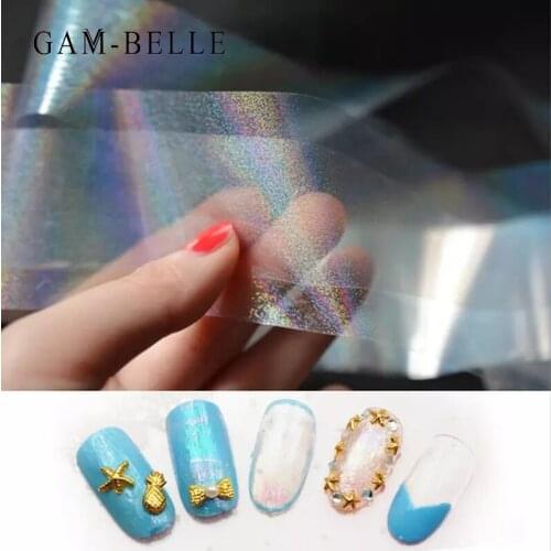 GAM-BELLE Holographic Nail Art Glitter Sticker Water Transfer Laser Silver Sequins Irregular Design Decal Nail Art Decorations