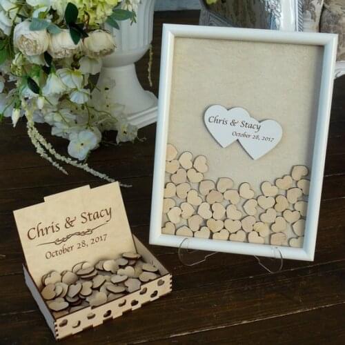 Personalize mr&mrs names Rustic wedding engraved Alternative Wooden guestbooks memory Drop box signature guest books decorations