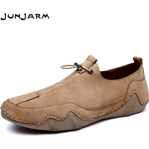 JUNJARM New Mens Split Leather Shoes Luxury Brand Designer Bussiness Loafers Fashion Slip On Men Sneakers Light Driving Shoes