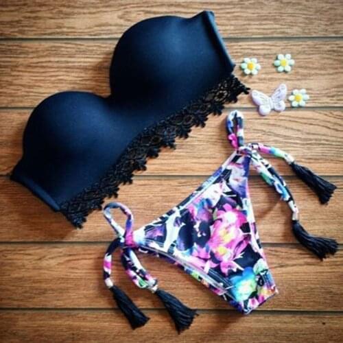 Premium High Quality Bikini Sets Wire Free Gifts Women Girls' Bikini Set Sexy Bra Floral Swimsuit Push-up Swimwear For Swimming
