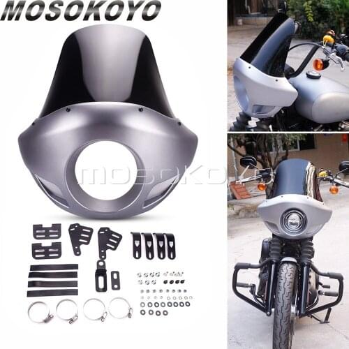 Tall Screen Fairing Silver 5.75" Headlight Fairing Mask W/ Mount Bracket Fairing Cowl for Harley Dyna FXD FXR Touring Sportster