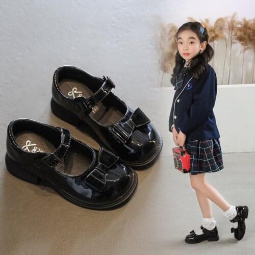 Fashion Bow Big Girls Kids Shoes Princess 2021 Elegant ChildrenS Leather Shoes For School Teenager 3 4 5 6 7 8 9 10 11 12 Years