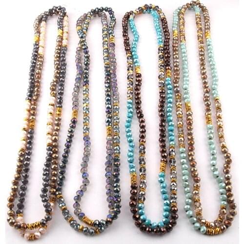 Fashion Bohemian Jewelry long Knotted Halsband Metal Spacer Multi Crystal Necklace Free Shipping