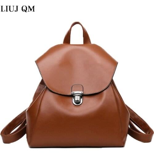 LIUJQM Fashion Solid Color Backpack Female High Quality Youth Pu Leather Backpacks For Teenage Girls Female School Bag Mochilas