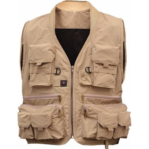 Mens Multifunction Pockets Travels Sports Fishing Vest Outdoor Vest L Khaki