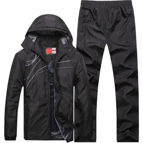 2021 Tracksuit Men Sports Wear Inner Fleece Hoodies Men New Hooded Warm Sweatshirts Thicken 2PC Jacket+Pant Cotton Sweatsuit