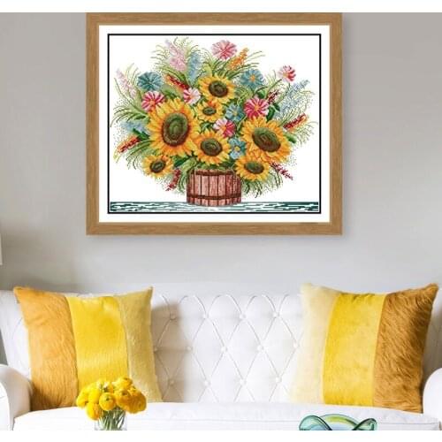 Sunflowers counted 11 14CT Cross Stitch Set DIY DMC Chinese Cross-stitch Kit plant and flowers Embroidery Needlework Home Decor