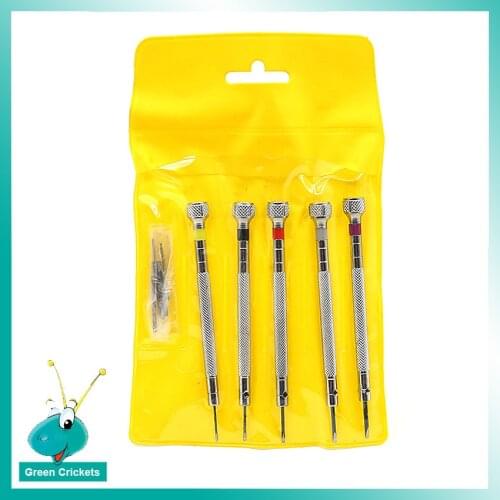 0.8/1.0/1.2/1.4/1.6mm 5pcs/lot Assort Size Watch&Glasses Repair Tools Fat Blade Watch Screwdriver Kit Tool + 5pcs spare heads