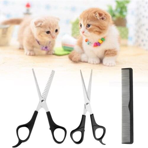 Pet Grooming Scissors Set Dog Hair Cutting Shears Cutting Thinning Curved Scissor Kit 3Sets Stainless Steel Thinning Scissors