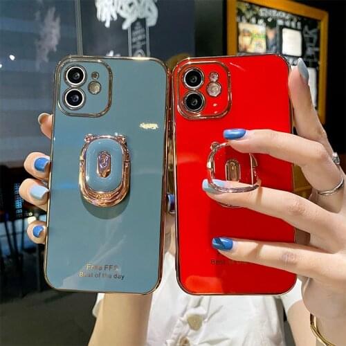 Excellent phone holder Case for iPhone X XR XS 11 pro max 12 Mini for iphone 7 8 Plus 6 6S SE 2020 Ring Stand Plating Soft Cover