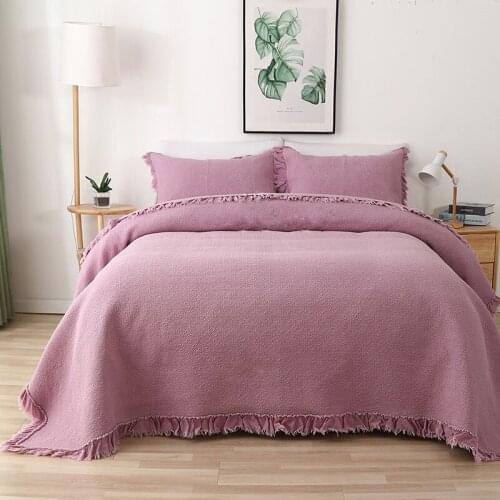 CHAUSUB Bedspread on the Bed Solid Quilts 3pcs Sand Washing Soft Blanket for Bed Cover Pillowcase Queen Size Summer Coverlets