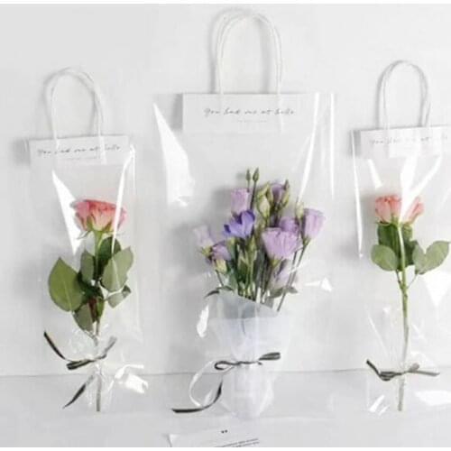 Portable Florist Decoration Long Tote PVC Clear Bag Flower Bouquet Bagging Transparent Gift Bag Collocation Packaging
