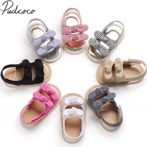 Pudcoco 2020 Baby Sandals Infant Baby Girl Bow Solid Soft Sole Sandals Toddler Summer Shoes Bow-Knot Sandal