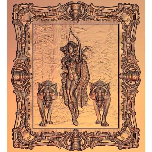 Girl and wolf 3D relief cnc carving engraing Model in STL M172