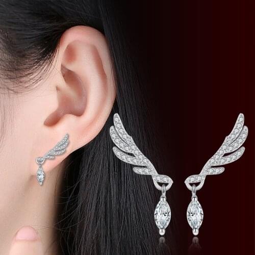 925 sterling silver Stud Earrings Luxury Zircon Angel Wings Earrings For Women Fashion Korea Jewelry New oorbellen