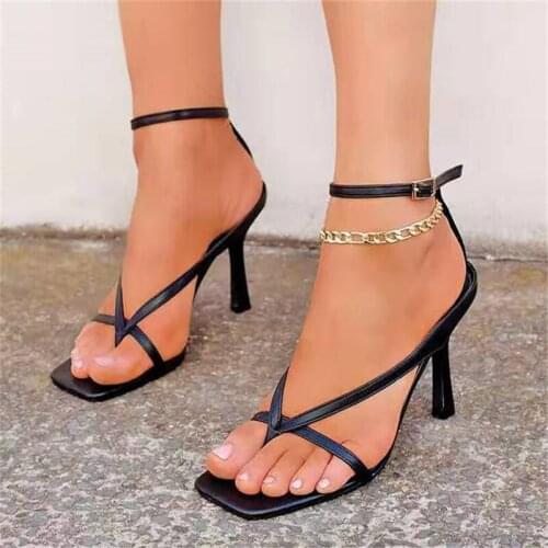 Summer New Style Flip-Flop Sandals Fashion Non-Slip Large Size 42 Stiletto Square Toe High Heels Flip-Flop Sandals Womens Shoes