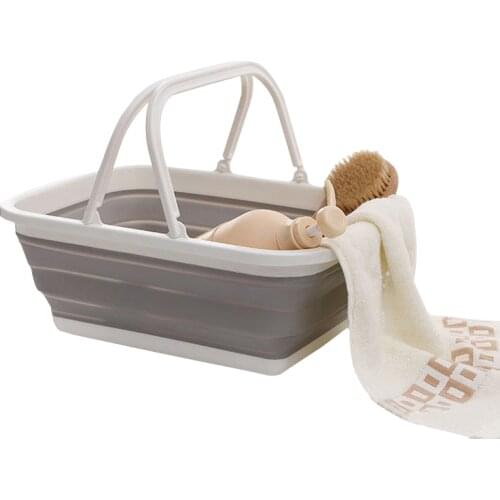 Folding Plastic Square Bucket Cleaning Tools Laundry Basket Water Storage Basin Vegetable Fruits Basket With Handle Accessories
