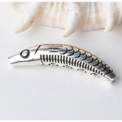 Solid 925 sterling silver curved fish tube spacer beads connector for necklace&pendant bracelet jewelry making