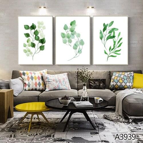 Modern Oil Painting Print on Canvas 3pcs Green Plant Leave Modular Canvas Printing Wall Art Picture Canvas Painting Home Decor