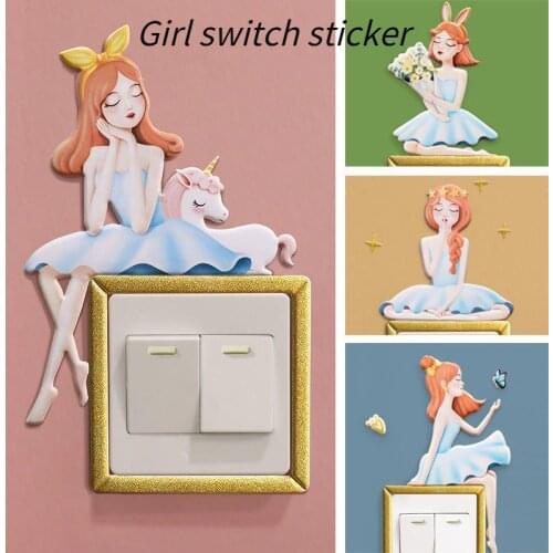 Girl Switch Socket Luminous Stickers Wall Stickers Creative Cartoon Switch Protective Cover Decorative Frame 3D Stereo