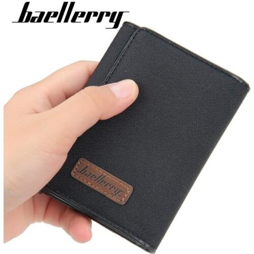 Baellerry Korean Version Three-fold Vertical Male Wallet Fashion Solid Color Canvas Short Purse Multi-card Site Men Coin Pocket