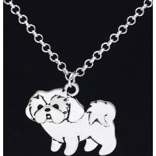Vintage Silver Color Shih Tzu Pendant Necklace Stainless Steel Long Chains The Bead Dog Couple Necklaces For Women Men Jewelry