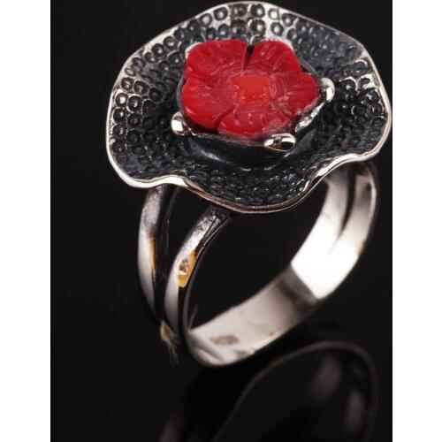 UM US JEWELRY Coral Gemstone 925 Sterling Silver Women 'S Ring