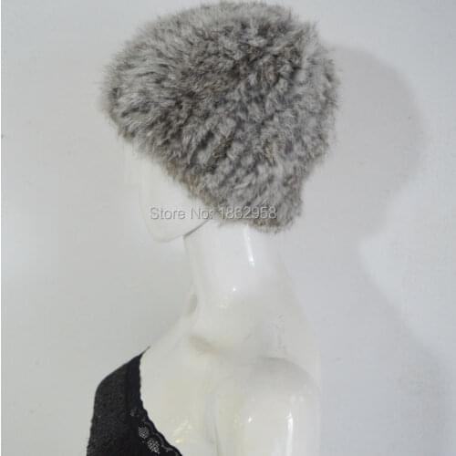 China Post Air Mail Free Shipping SJ071 Black Natural Gray Women Rabbit Fur Beanies High Quality