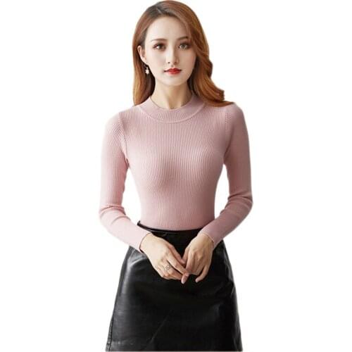 QRWR 2020 Woman Sweaters Autumn Winter Casual Half Turtleneck Long Sleeve Knitting Female Jumpers Slim Fit Basic Sweater