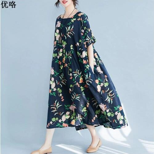 Plus Size Dresses For Women 4XL 5XL 6XL 2019 Summer Fashion Art Print Floral Retro Dress Femme Casual Loose Big Size Long Dress