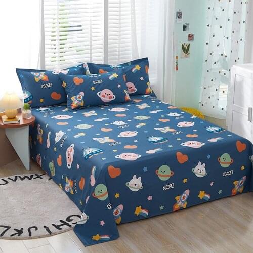 1pcs 100% Cotton Bed Sheet Space Cartoon Printed Double Top King Sheets Pure Cotton Single Size Kids Bed Linen (No Pillowcase)