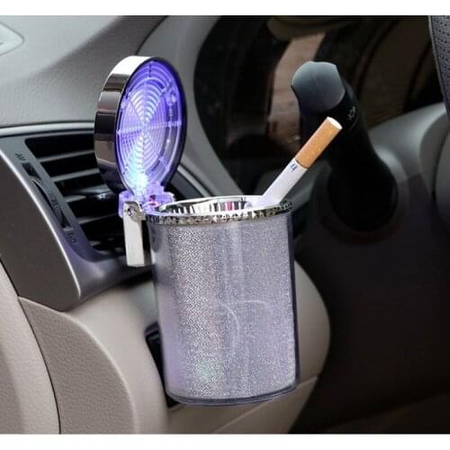 1pc Car ashtray with LED light cigarette cigar ashtray container ashtray gas bottle smoke cup holder storage cup car supplies