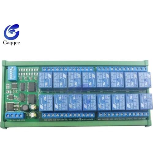 DC 12V DIN35 16 Channel RS485 Relay Module Modbus RTU UART Control Switch Board with Rail Box for PLC PTZ Camera Motor