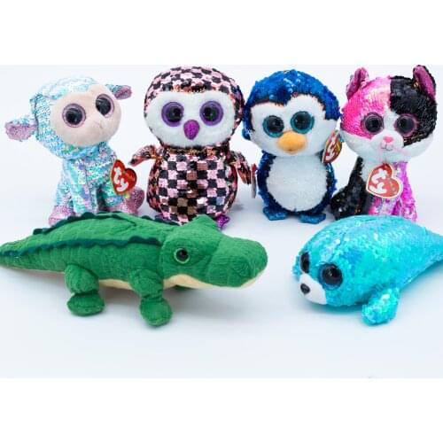 15cm Ty Stuffed Plush Toy Sequins Ragdoll Big Eyes Girl Animals Blue Seal Christmas Day Festive Owl Fox Soft Plush Toy For Kids