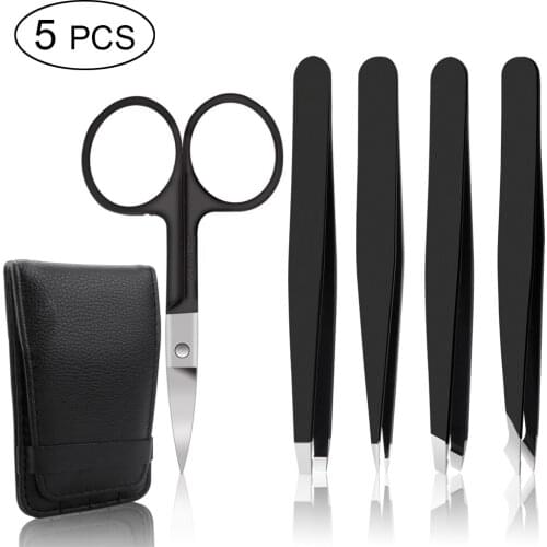 5pcs Tweezers Eyebrow Tweezer Set Stainless Professional Eye Lashes Extension Tweezers Eyebrow Tongs Scissors Cosmetic Tools