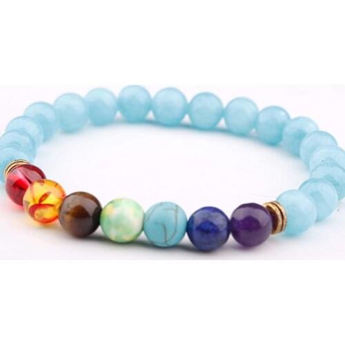 8mm blue crystal rope Chakra Healing Reiki Buddha Prayer Yoga Bracelet xv34 adjusted Macrame Matte Volcanic Stone Bangles