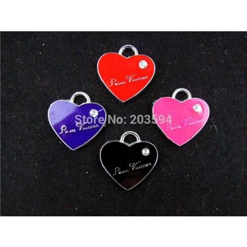 AE269 100Pcs Mix Color Alloy metal Enamel Heart Charms Pendants 26x26mm bead bead