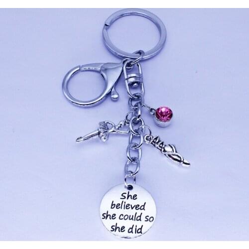 Ballerina Accessories Gifts She Believe She Could /Ballet Dancing Girl and Shoes Charms Key Ring Dance Lover Keychain