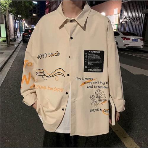 Blouse Men Vintage Shirt Couple Autumn Jacket Male Korean Trend Harajuku Long-sleeved Shirt Casual Japanese Trendye Handsome