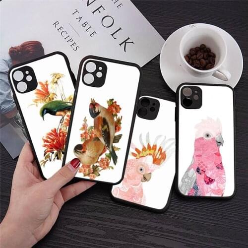 Phone Case For iPhone 12 11 Mini Pro XR XS Max 7 8 Plus X Flower Bird Parrot Matte transparent cover