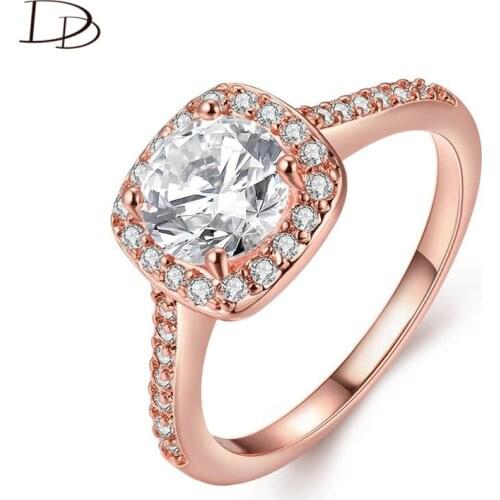 DODO Fashion Rose Gold Color Round AAA Cubic Zircon Rings For Women Elegant Wedding Engagement Square Anel Fine Jewelry Dd192