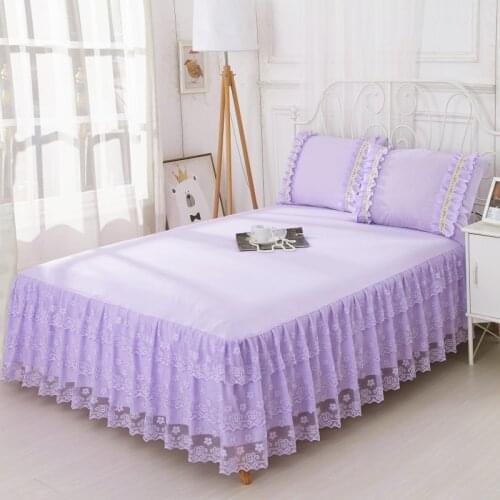 3pcs Lace bed skirt set romantic princess purple pink beige mattress cover with elastic bed skirts double single home textile