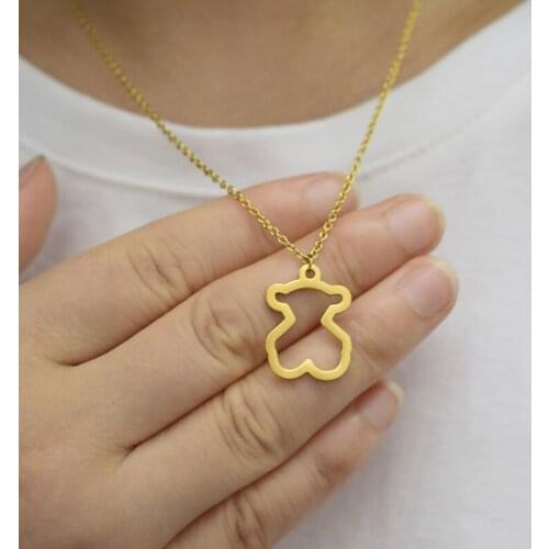Korean hollow bear pendant stainless steel earth cool girl disco necklace as a gift for friends