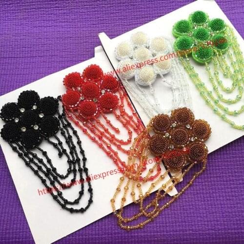 Red black green brown gold crystal beads tassel applique for garment shoulder decorative flower trims bags shoes beaded flower