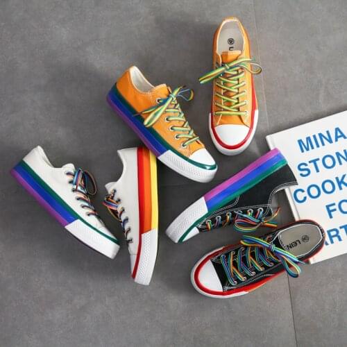 HOT New women sneakers women s shoes spring vulcanized shoes canvas shoes Korean rainbow lovers shoes low top flat shoes 2021