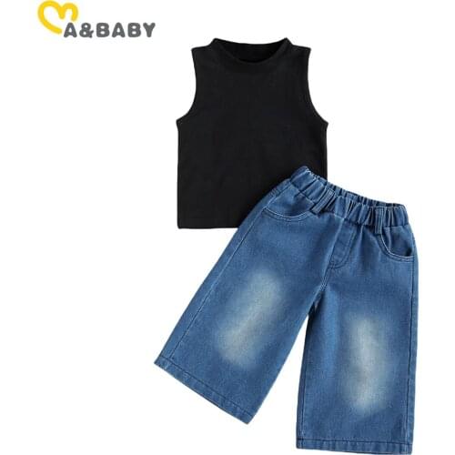 Ma&Baby 2-7Y Toddler Children Kid Girls Clothes Set Black Vest Tops Denim Pants Outfits Child Clothing Costumes