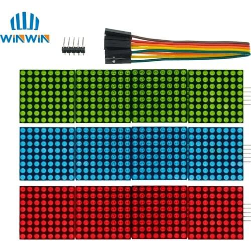 MAX7219 Dot Matrix Module Microcontroller 4 In One Display with 5P Line 4 in 1 Red/Green