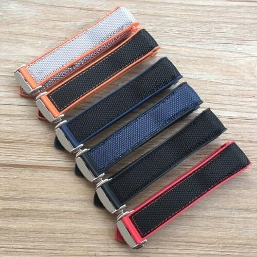 20mm 22mm Orange Blue Red Rubber Silicone With Nylon Watch Band Strap For OMEGA Planet Ocean Seamaster 300 Speedmaster Bracelet