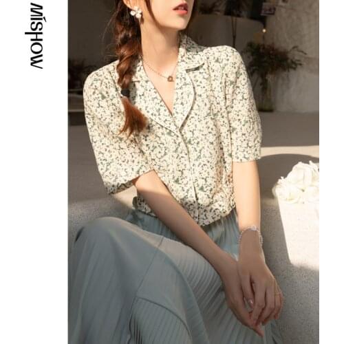 MISHOW Summer New Dress For Women Causal Printed Womens Beach Dress Offical Lady Lapel Womens Shirt Tops MXA23C0017